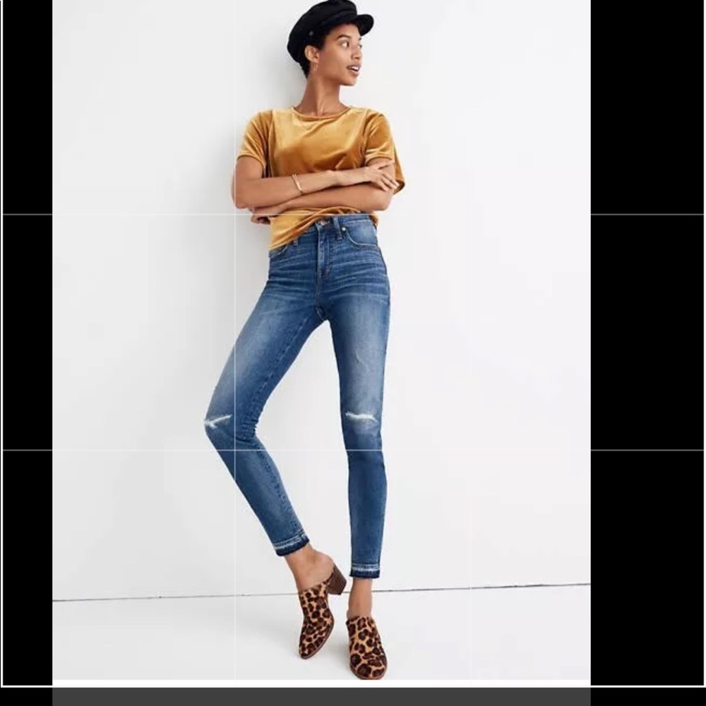 Madewell 9” High rise skinny rip and repair blue denim jeans pants 26 24